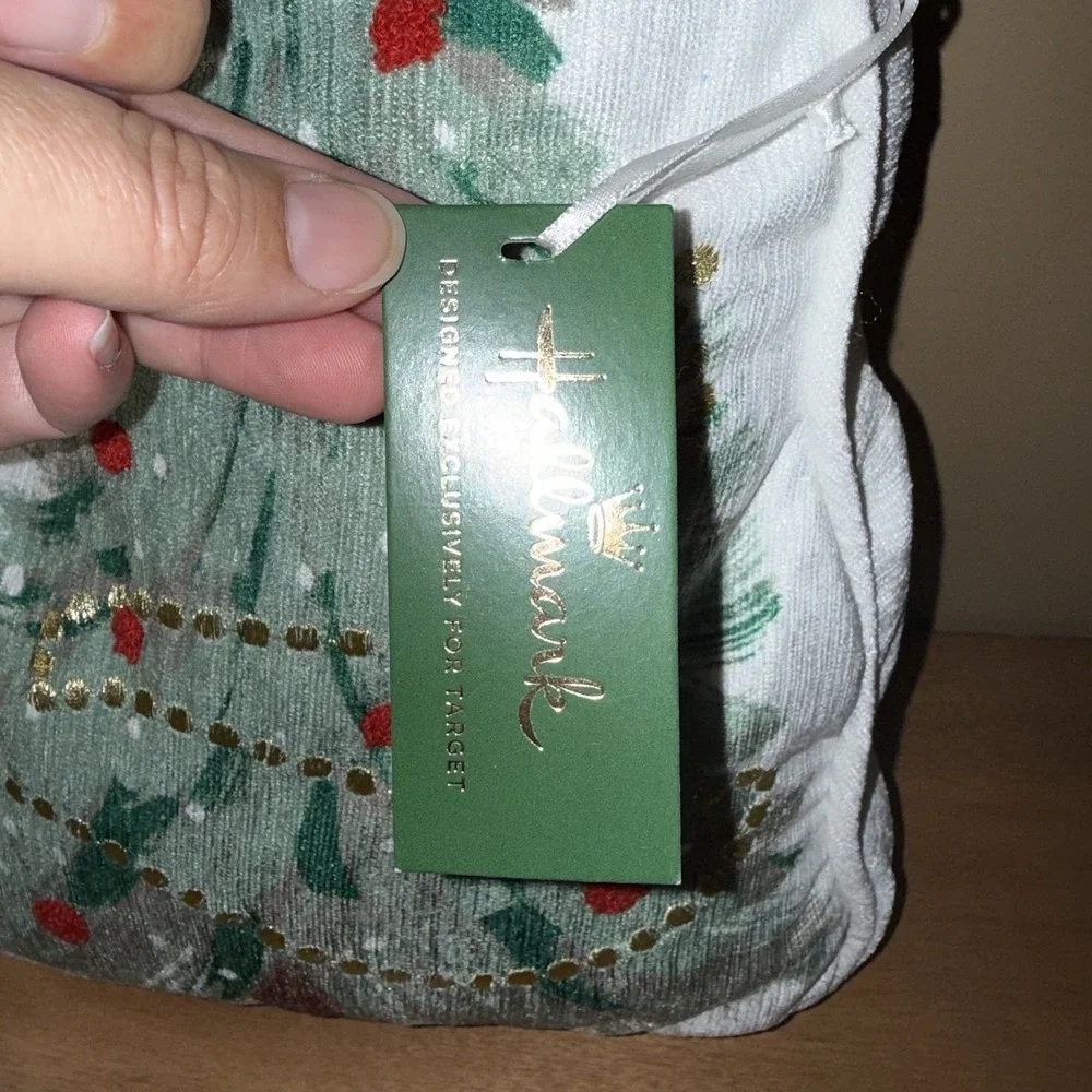 Hallmark Target Christmas Tree Decorative Throw Pillow Pom Pom Gold Beaded 16in